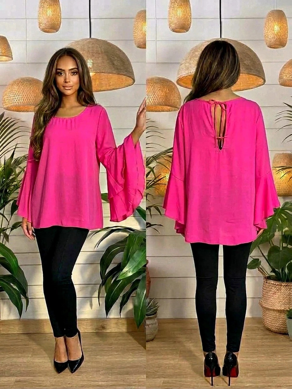 Fuchsia Tunic Top Bell Sleeves